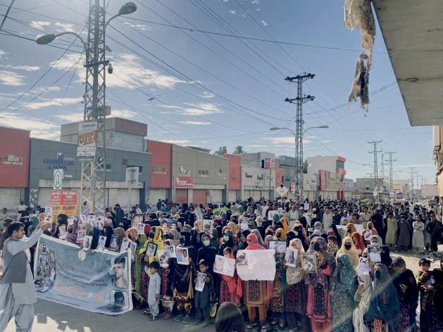 The group arrives at the entrance of Islamabad. The march was blocked on the outskirts of Pakistan's capital. Credit: Baloch Yakjehti Committee