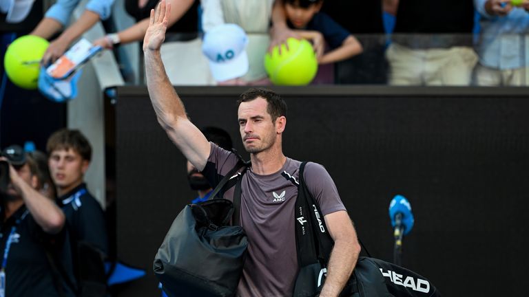 Britain's Andy Murray waves as he walks off the court after losing against Tomas Martin Etcheverry of Argentina during the 2024 Australian Open at Melbourne Park on January 15, 2024 in Melbourne, Australia. (Photo by Will Murray/Getty Images)